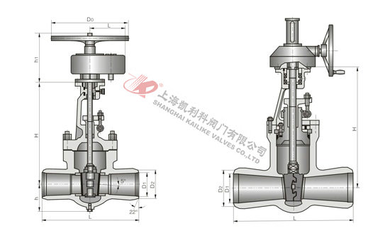 Z561H對焊閘閥(傘齒輪)外形結(jié)構圖